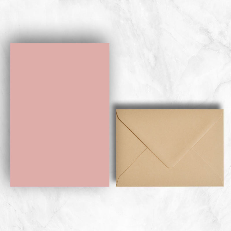Plain lightly textured candy pink a5 sheets teamed with light brown envelopes
