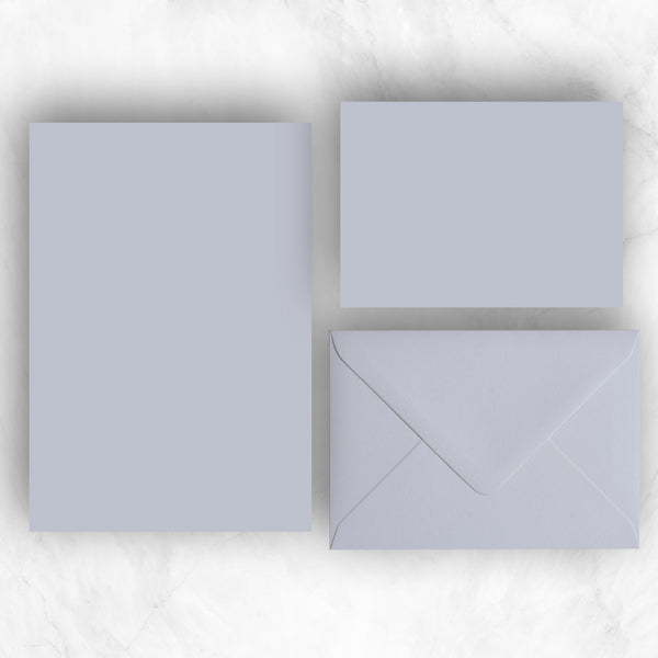 Light grey a5 writing paper and a6 note cards with matching envelopes