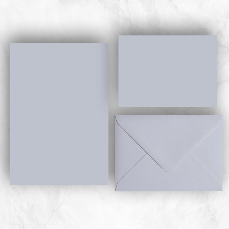 Light grey a5 writing paper and a6 note cards with matching envelopes