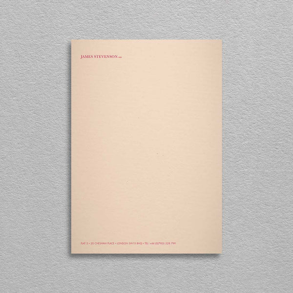 The Grosvenor writing paper is printed with your name at the head and contact details at the foot in burgundy on rose white paper