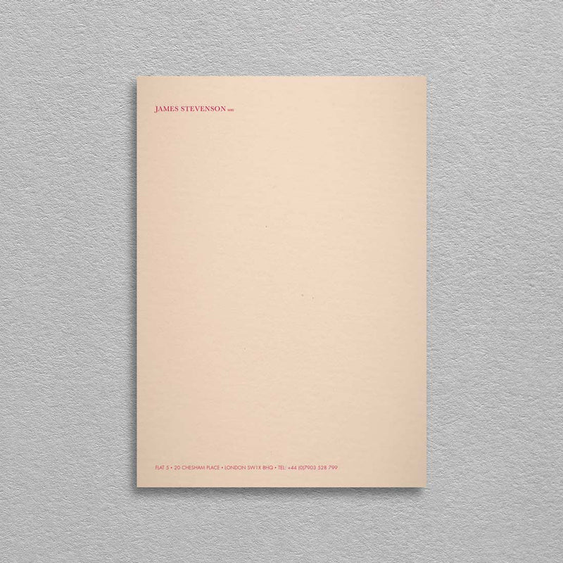 The Grosvenor writing paper is printed with your name at the head and contact details at the foot in burgundy on rose white paper