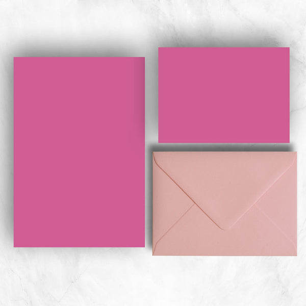 Hot Pink A5 Sheets and A6 Note cards paired with soft pastel pink envelopes