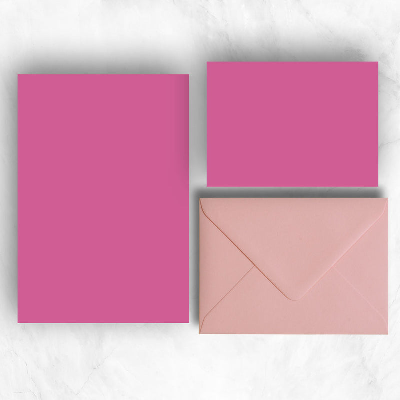 Hot Pink A5 Sheets and A6 Note cards paired with soft pastel pink envelopes