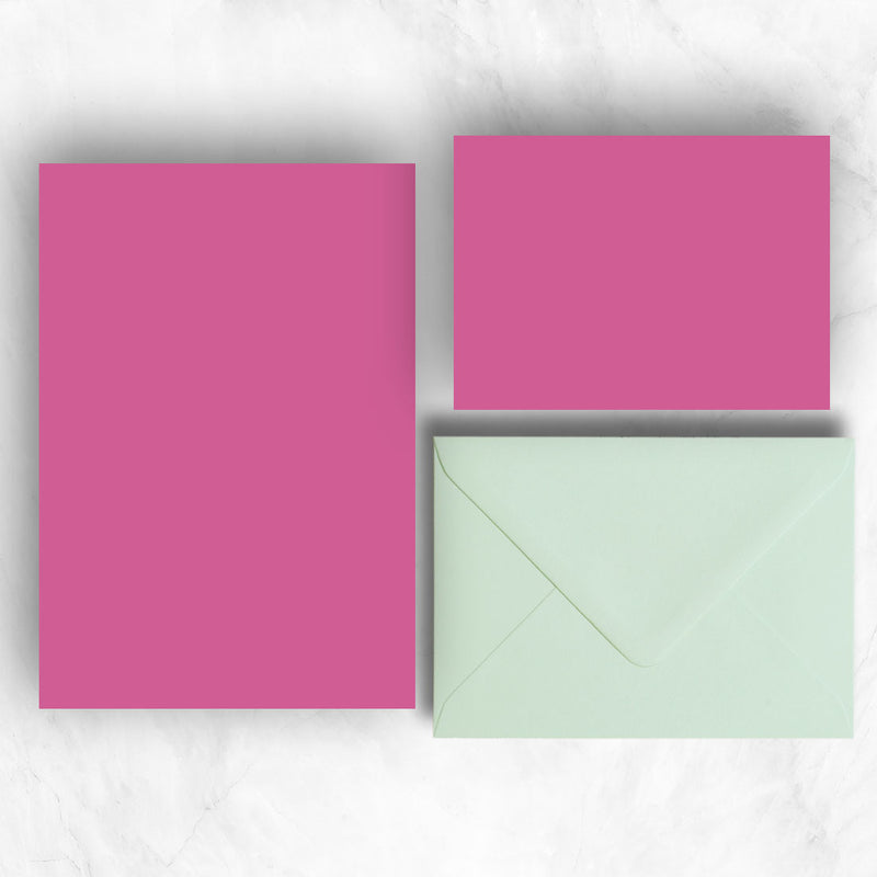Hot Pink A5 Sheets and A6 Note cards paired with soft pastel powder green envelopes