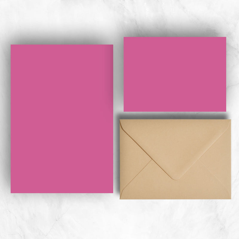 Hot Pink A5 Sheets and A6 Note cards paired with soft light brown envelopes