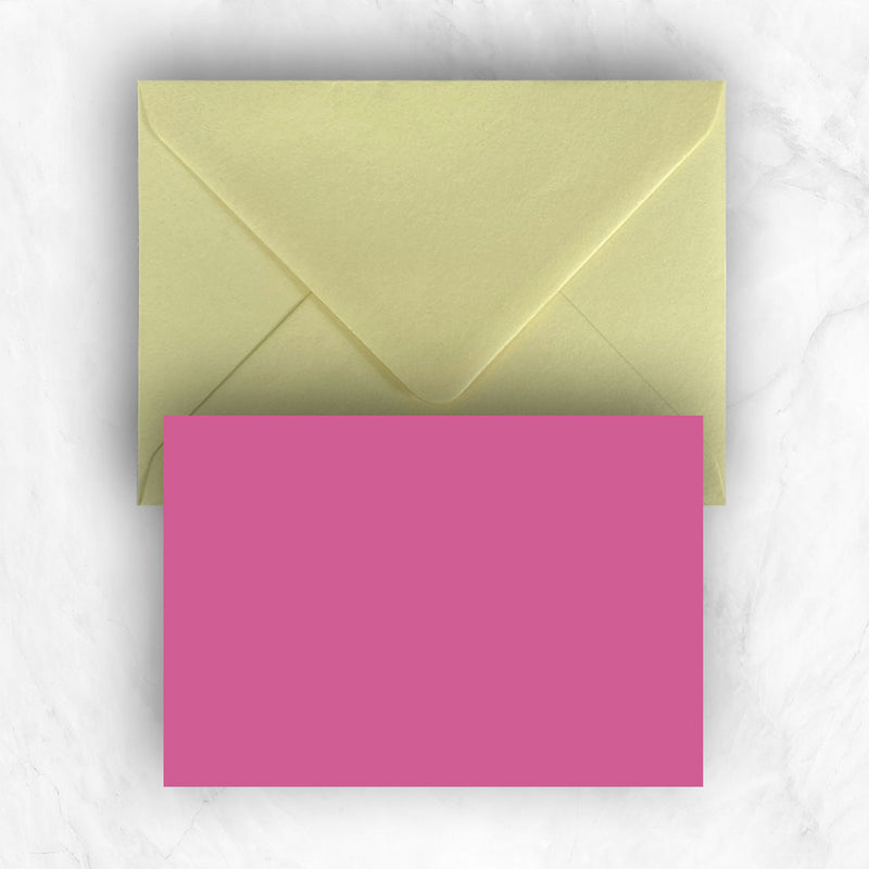 Plain lightly textured hot pink a6 cards teamed with bright yellow envelopes