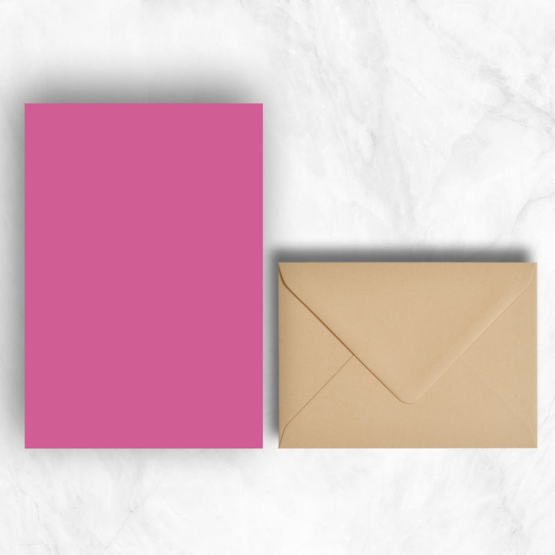 Plain lightly textured Hot pink a5 sheets teamed with light brown envelopes