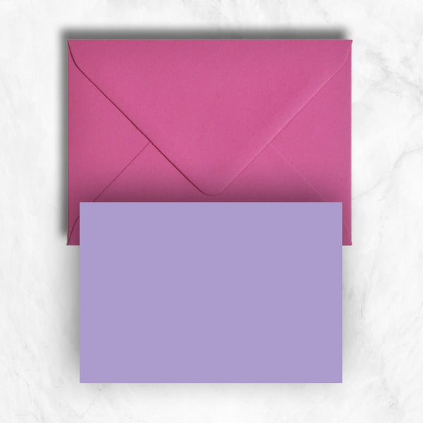 Plain lightly textured lavender a6 cards teamed with hot pink envelopes