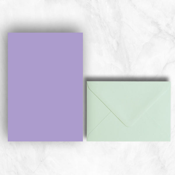 Plain lightly textured Lavender pink a5 sheets teamed with light pastel green envelopes