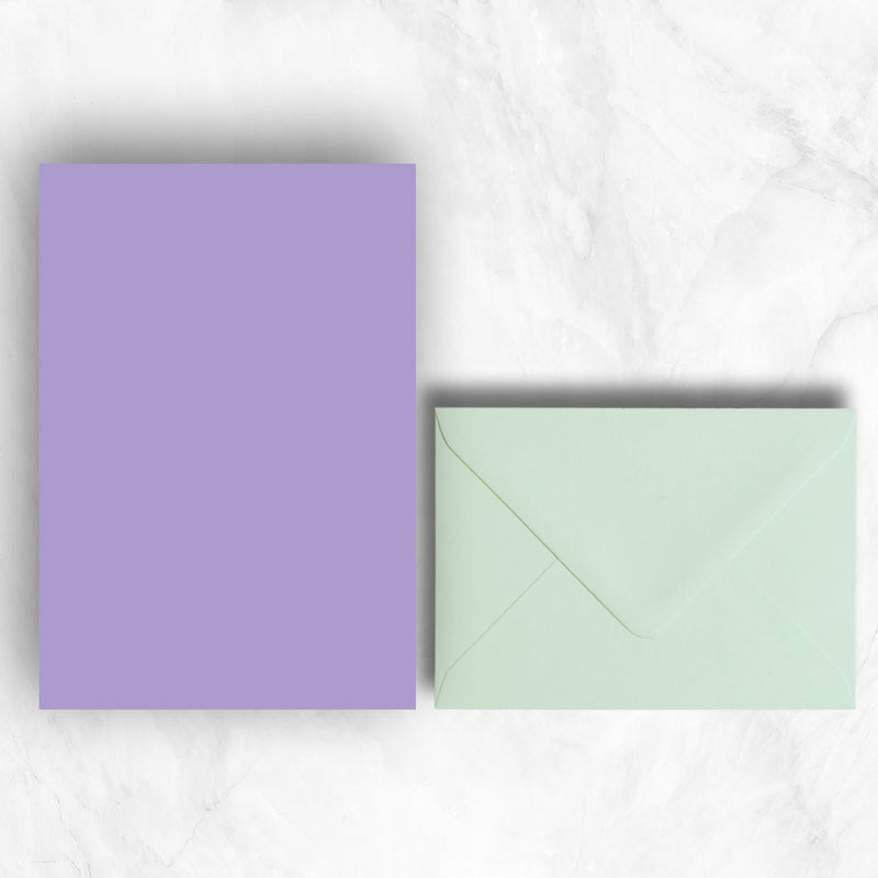 Plain lightly textured Lavender pink a5 sheets teamed with light pastel green envelopes