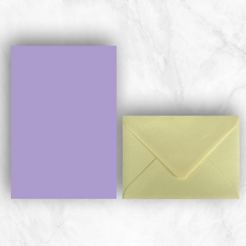 Plain lightly textured Lavender pink a5 sheets teamed with sunny yellow envelopes