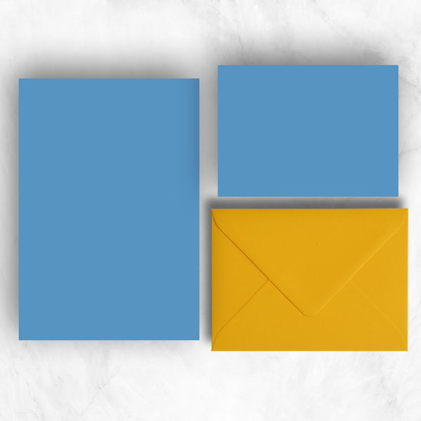 Blue A5 Sheets and A6 Note cards paired with exotic citrine envelopes