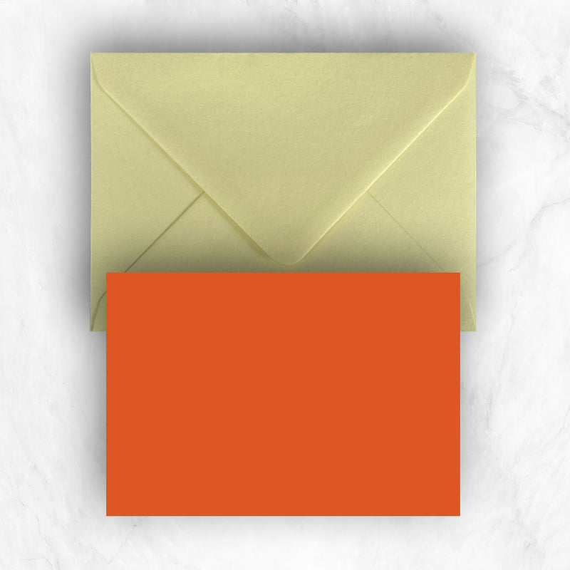Plain lightly textured orange a6 cards teamed with sunny yellow envelopes