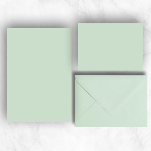 powder green a5 writing paper and a6 note cards with matching envelopes