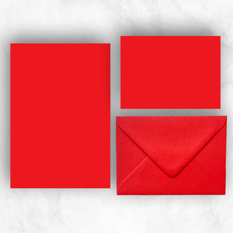 Plain bright red A5 Sheets and A6 Note Cards with matching envelopes