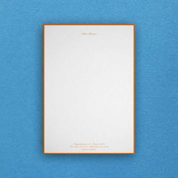 The Regent writing paper uses a strong orange border and text in contrast with a choice of white or cream A5 sheet