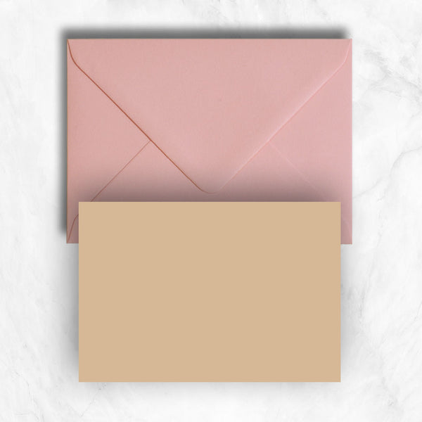 Plain lightly textured pastel brown a6 cards teamed with candy pink envelopes