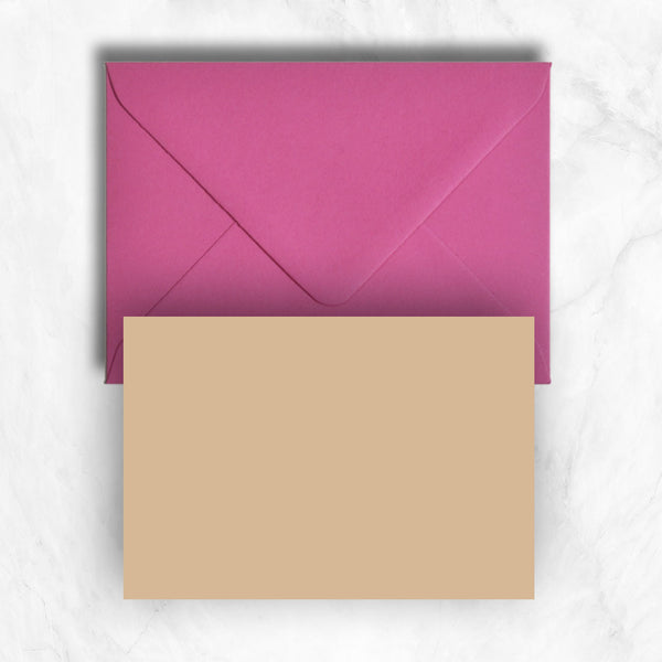 Plain lightly textured pastel brown a6 cards teamed with hot pink envelopes