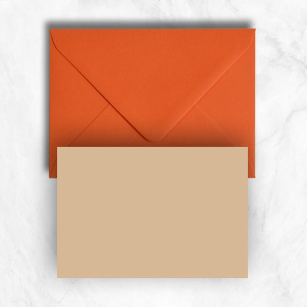 Plain lightly textured pastel brown a6 cards teamed with Orange envelopes