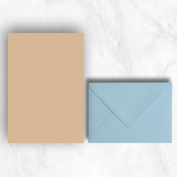 Plain lightly textured stone a5 sheets teamed with azure blue envelopes