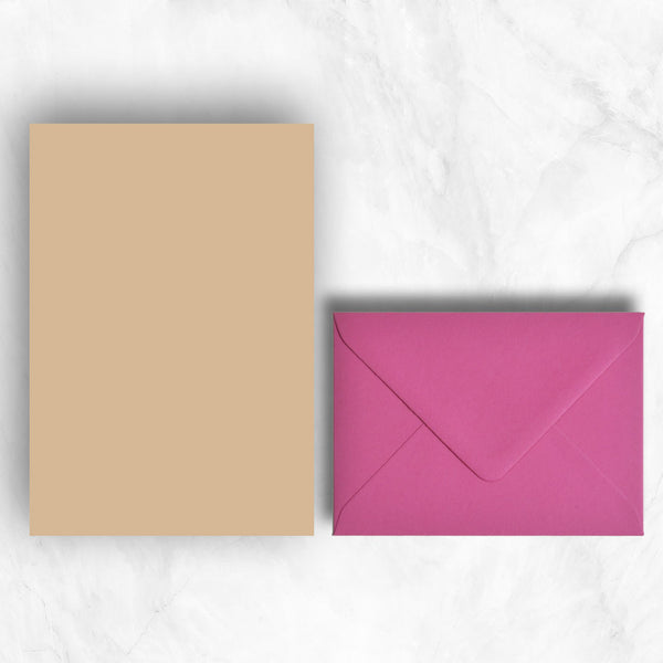 Plain lightly textured stone a5 sheets teamed with pastel hot pink envelopes