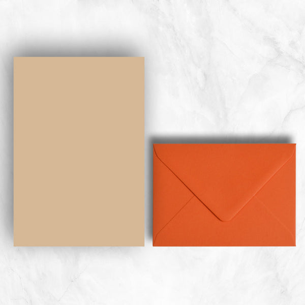Plain lightly textured stone a5 sheets teamed with pastel orange envelopes
