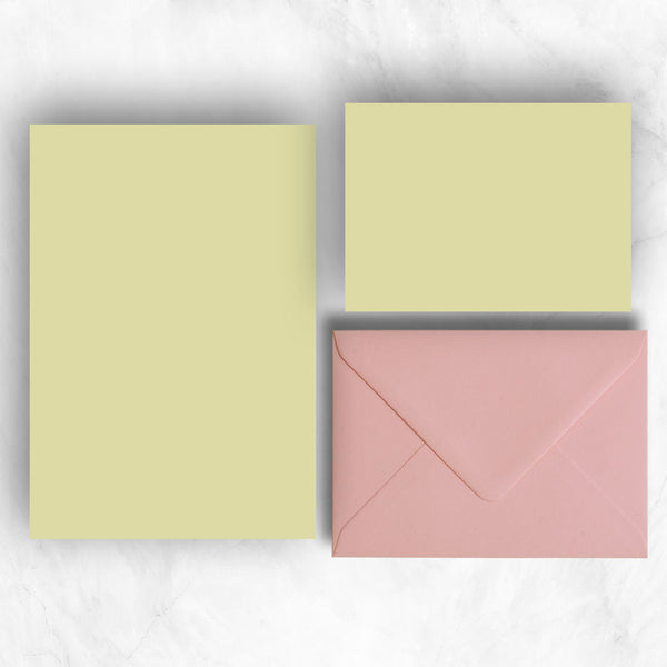 Warm Yellow A5 Sheets and A6 Note cards paired with light pastel pink envelopes