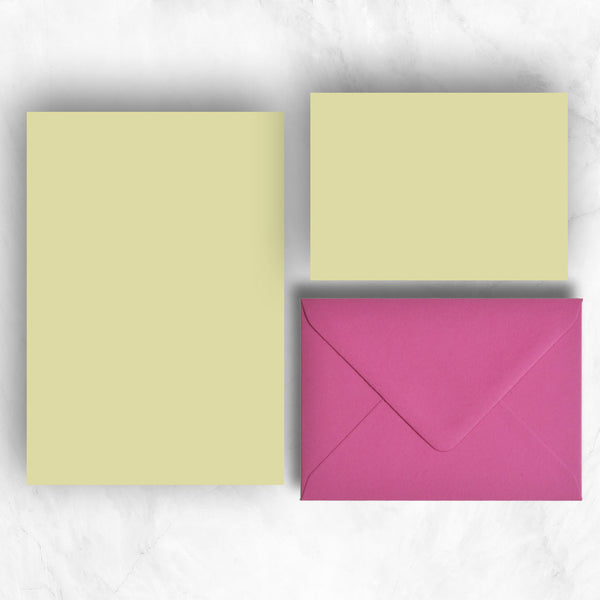 Warm Yellow A5 Sheets and A6 Note cards paired with hot pink envelopes
