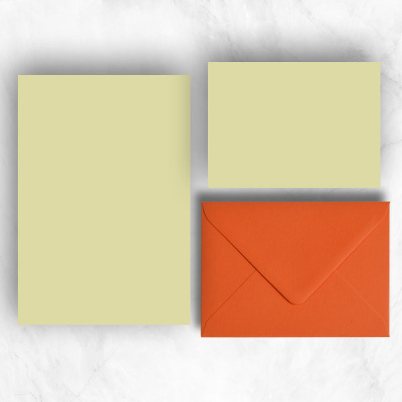 Warm Yellow A5 Sheets and A6 Note cards paired with warm orange envelopes