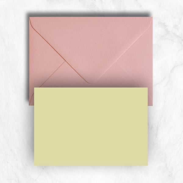 Plain lightly textured yellow a6 cards teamed with pastel candy pink envelopes