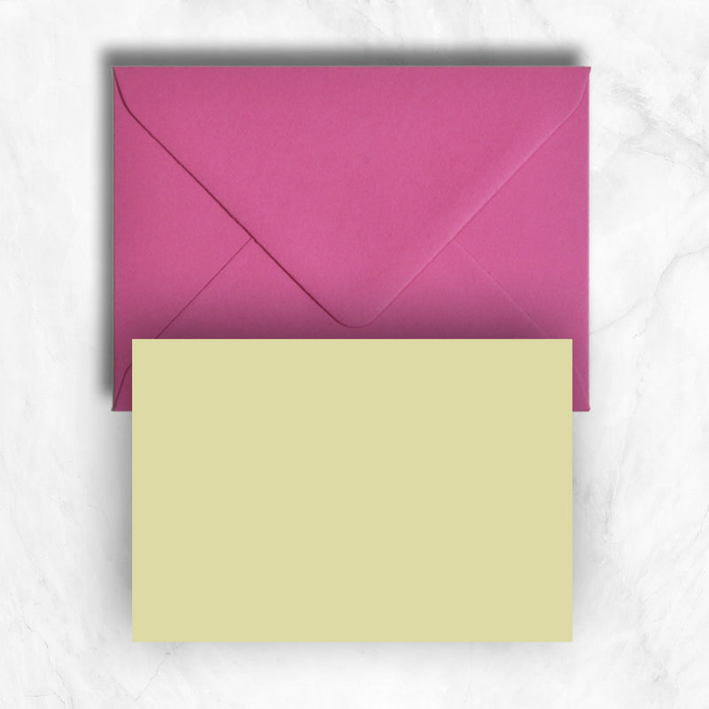 Plain lightly textured yellow a6 cards teamed with hot pink envelopes