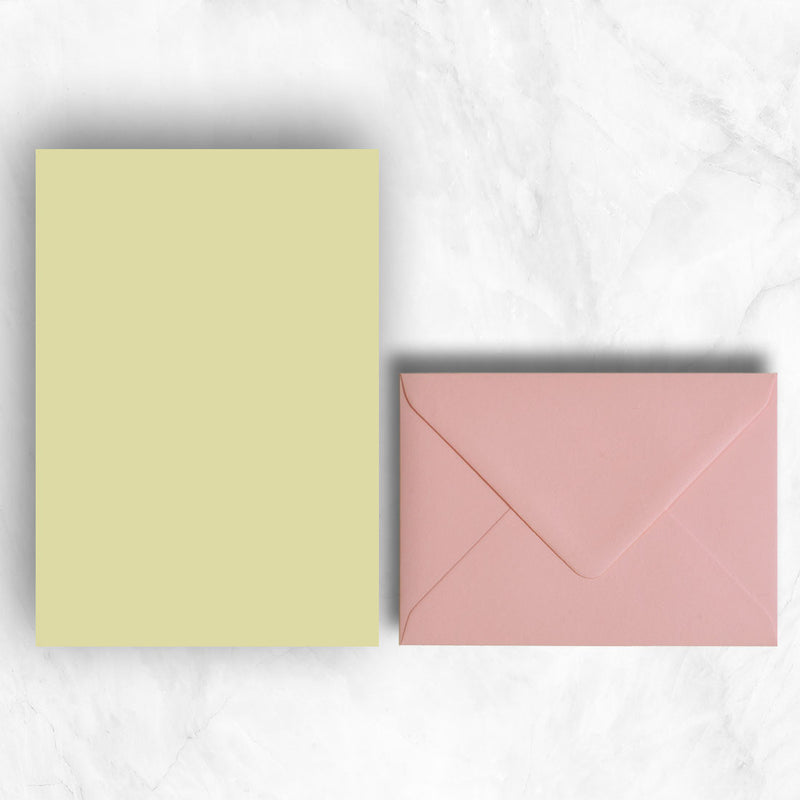 Plain lightly textured yellow a5 sheets teamed pastel candy pink envelopes