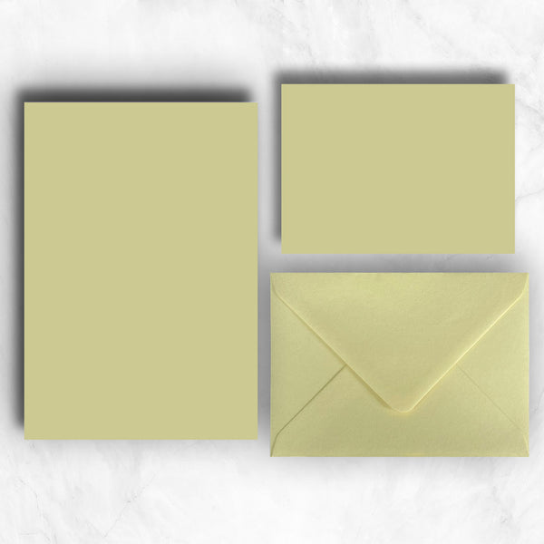 Light Yellow a5 writing paper and a6 note cards with matching envelopes