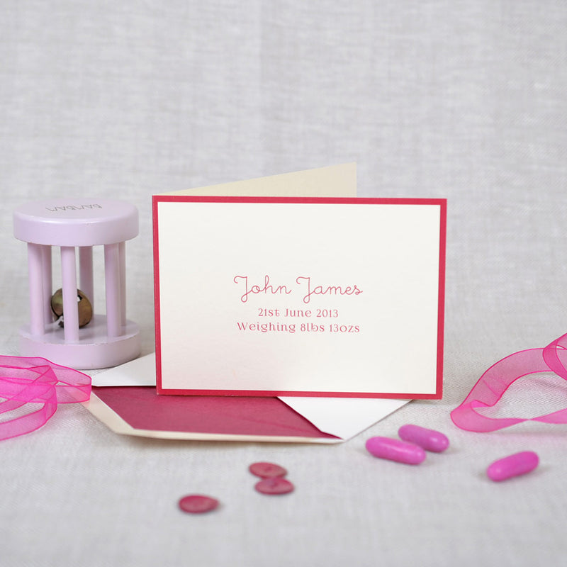 The Ambleside personalised new baby cards on their tissue paper lined envelope