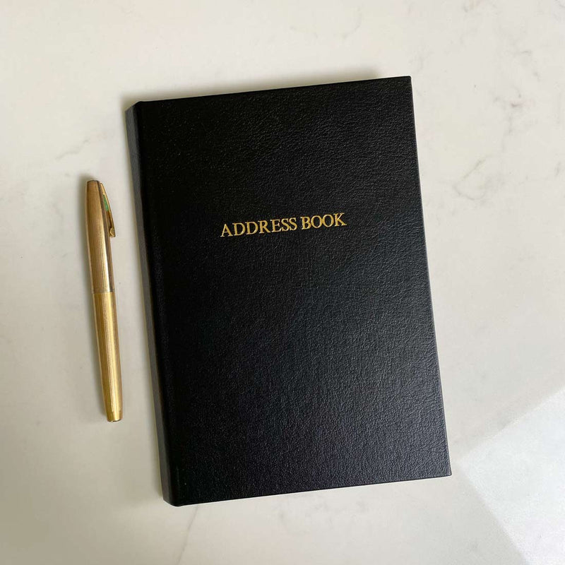 Pemberly Fox's black leather address book is A5 in size and can be personalised