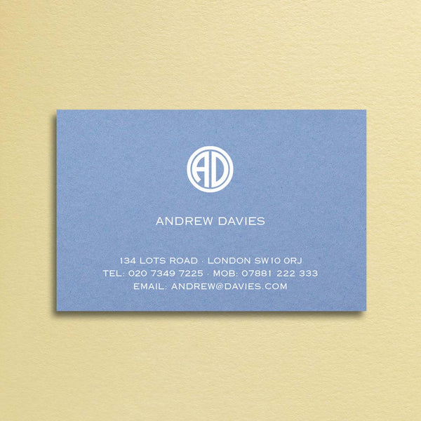 A soft warm blue card provides the perfect backdrop for this contemporary design