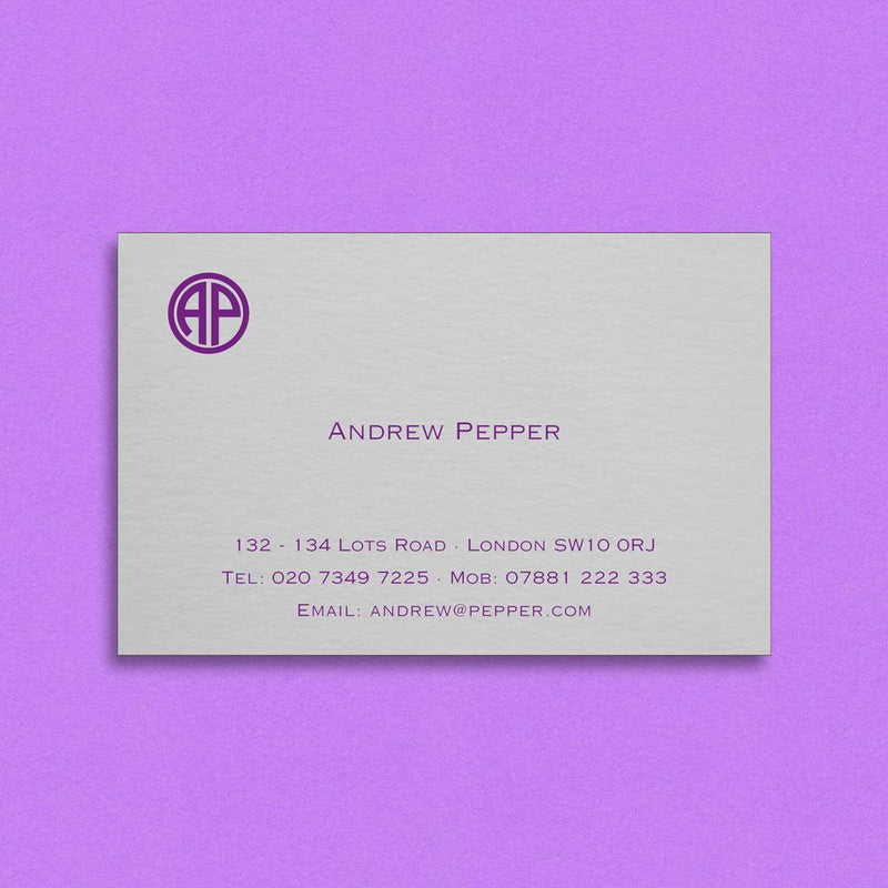 The Carinbrook embossed business card uses a contemporary monogram printed top left with your name and contact details centred.