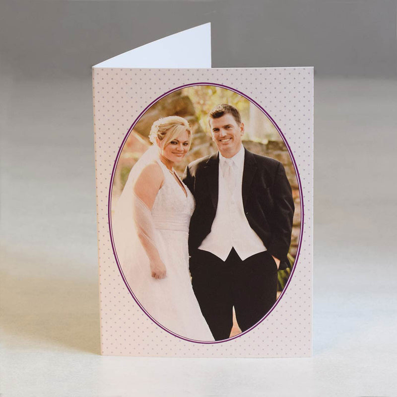 The Charleston wedding photo thank you card shows an oval image on the front cover of a folded card
