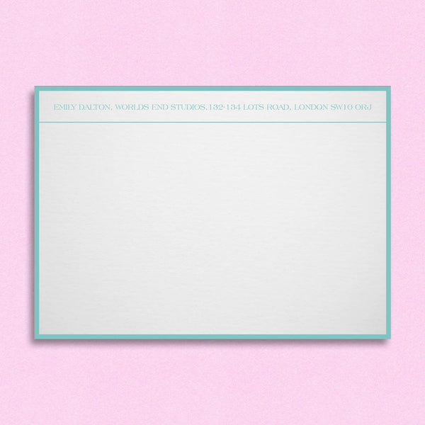 The Charlotte correspondence cards use and underline below your personalised details as well as a border