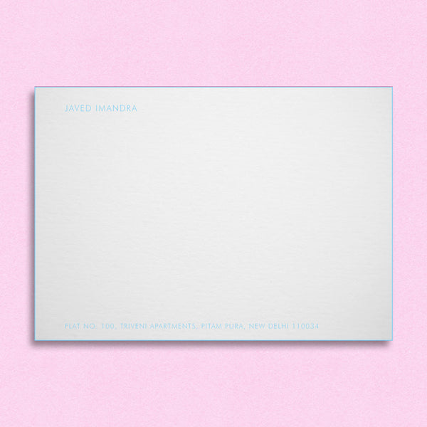 The Chelsea correspondence cards use thick card which is edged in the same colour as the personalised details
