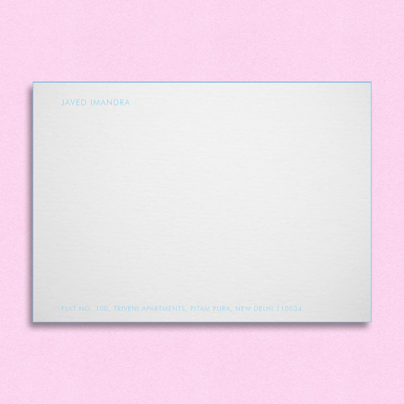 The Chelsea correspondence cards use thick card which is edged in the same colour as the personalised details