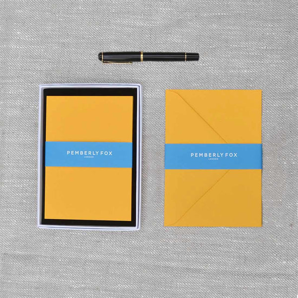 The Citrine A6 blank cards and envelopes, provide a big splash of colour and are supplied with their matching envelopes and branded Pemberly Fox box.