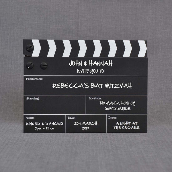 The Clapper board party invitations with clapper down