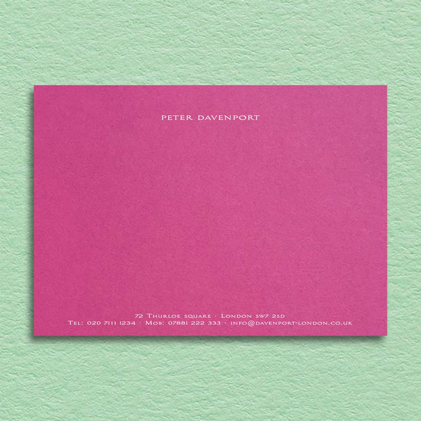 a simple and elegant format printed in white ink onto a fuchsia pink card means that these correspondence cards leave a lasting expression