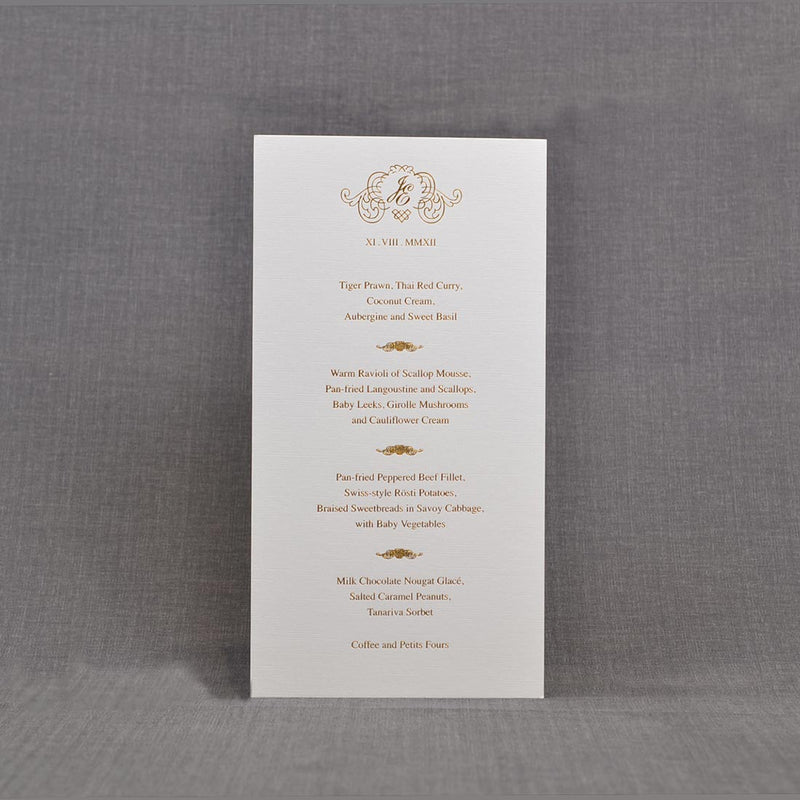 The full frontal picture of the Cologne wedding menu, shown against a grey backdrop