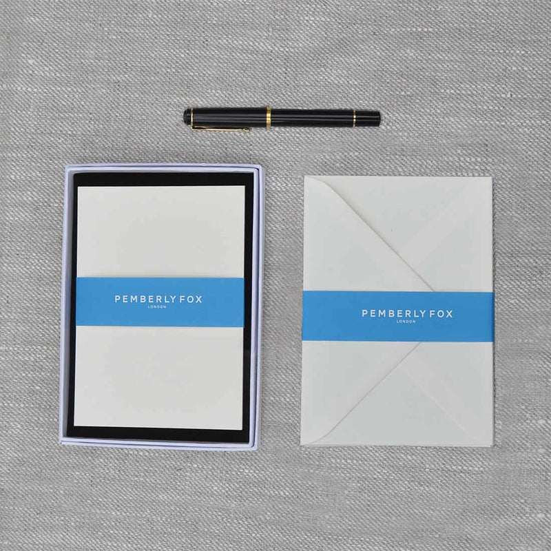 The cream blank cards and envelopes, supplied with their matching envelopes and branded Pemberly Fox box.
