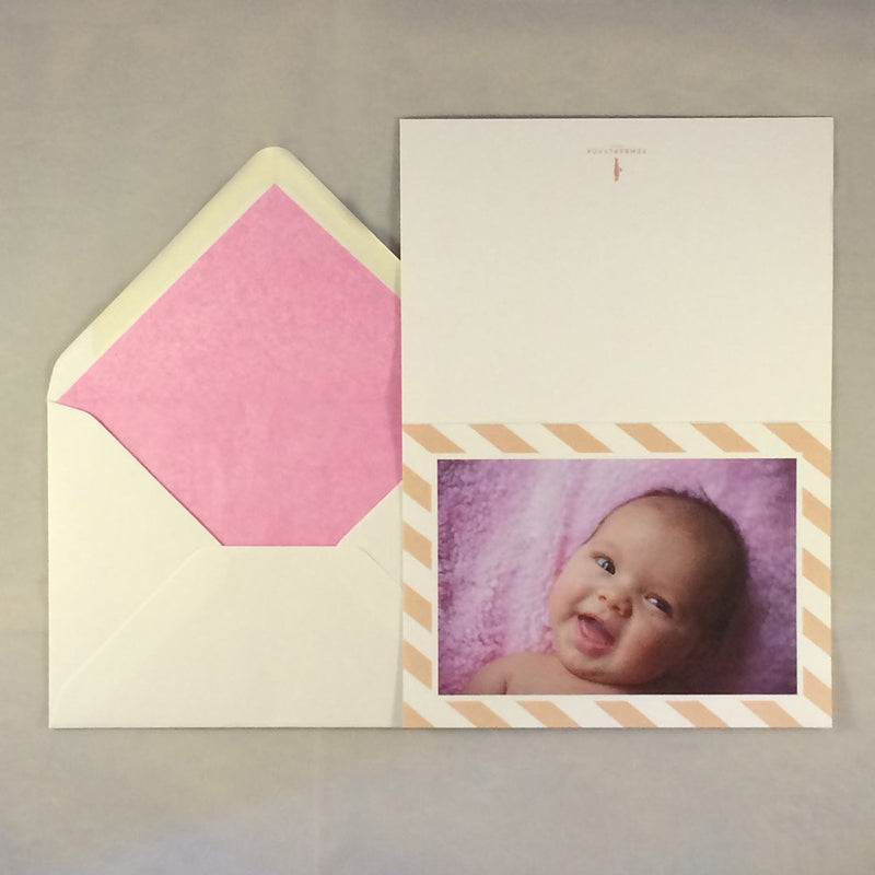 The emma personalised baby girl card and soft pink tissue paper lining to complement the border colour