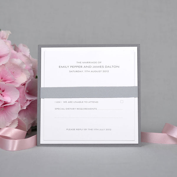The Farringdon Wedding RSVP Card is a square double sided postcard