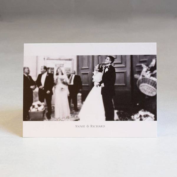 The image on the landscape Florence wedding photo thank you cards bleeds across but leaves a border top and bottom