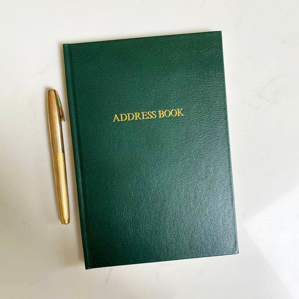 Pemberly Fox's Green Leather Address books can be personalised with gold embossed initials on the front cover